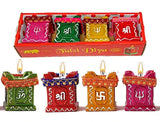 Set of 4 Clay and Terracotta Colourful Hand Painted Puja Tulsi Diya Candle for All Kind of Festival Diwali, Navratri for Home Decoration (Multicolour)