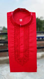 Cotton Embroidered Kurta for Men (Red)