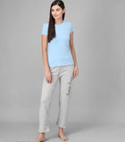 Cotton Blend Straight Fit Trouser for Women (Grey, M)