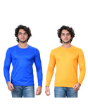 Round Neck Solid T-Shirt for Men (Royal Blue & Yellow, S) (Pack of 2)