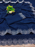 Georgette Embellished Saree for Women (Navy Blue, 6.3 m)