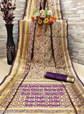 Banarasi Silk Saree With Blouse For Women (Golden And Dark Red, 6.3M)
