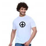 Cotton Blend Round Neck Printed T-Shirt for Men (White, S)