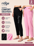 Cotton Blend Straight Fit Trouser for Women (Black & Pink, M) (Pack of 2)