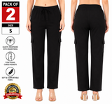 Cotton Blend Straight Fit Trouser for Women (Black, S) (Pack of 2)