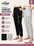 Cotton Blend Straight Fit Trouser for Women (Black & Grey, M) (Pack of 2)