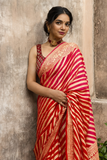 Jacquard Striped Saree for Women (Red, 6.3 m)