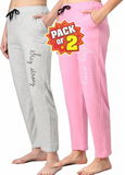 Cotton Blend Straight Fit Trouser for Women (Grey & Pink, M) (Pack of 2)